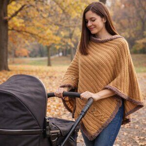 Hand Crafted Knit Owl Cable Boho Chic Poncho Swarovski Crystal Fall Winter Wear